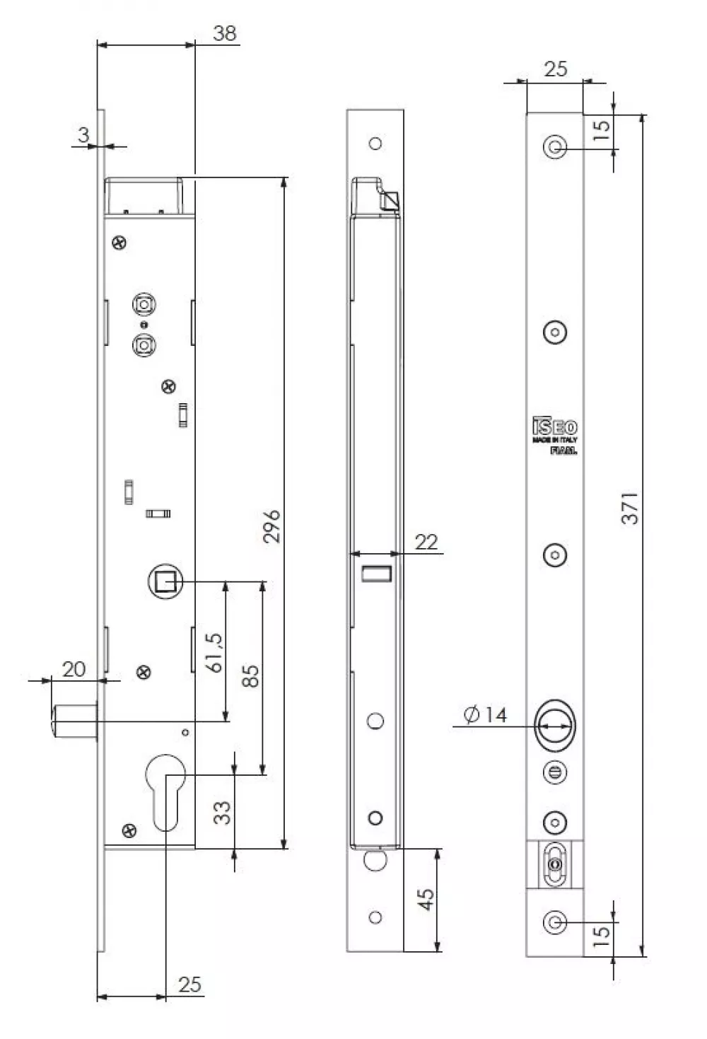 Zamek solenoidowy Thesis 2.0 Standard - rysunek techniczny